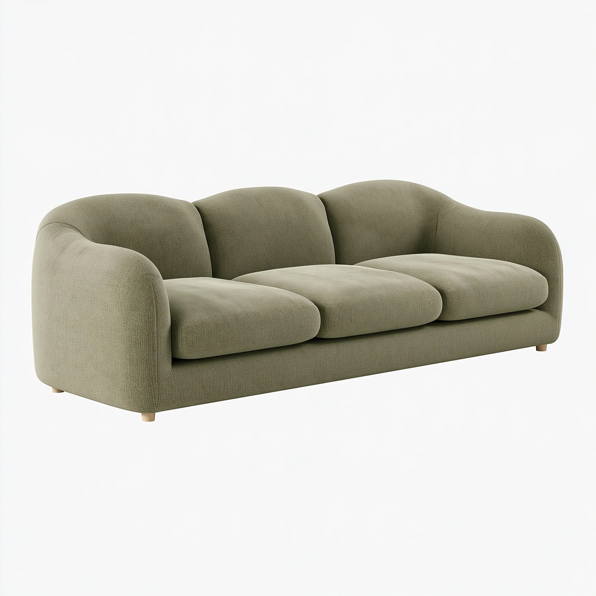 Divano 3 posti 220 x 95 x 82 cm in tessuto verde salvia con braccioli arrotondati