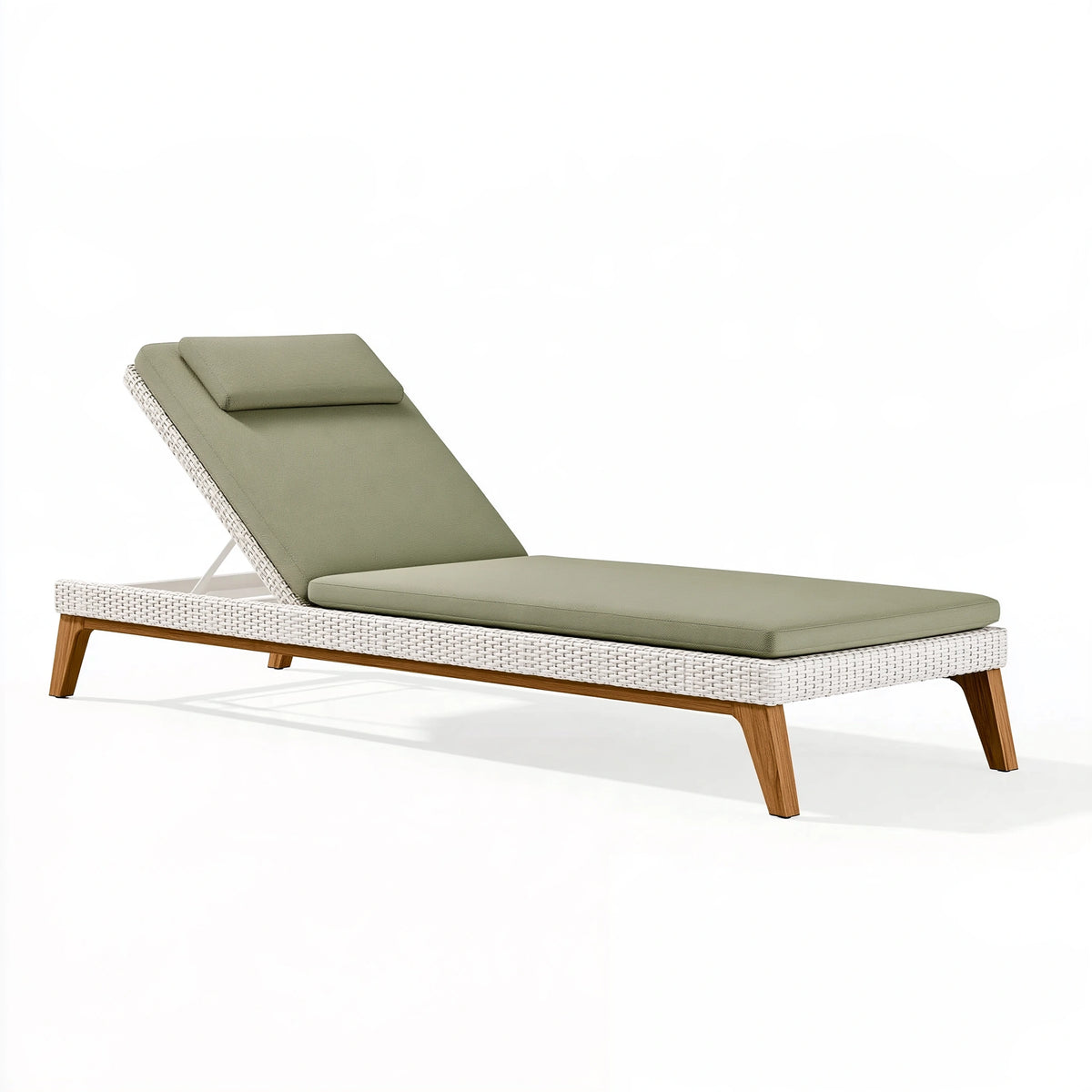 Lettino prendisole 200 x 70 cm in rattan sintetico bianco e tessuto verde con schienale reclinabile da esterno