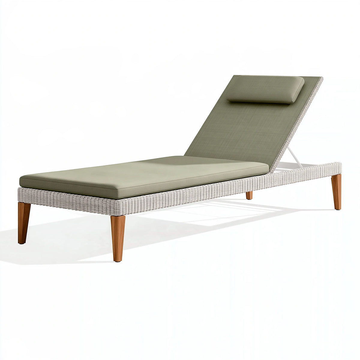 Lettino prendisole 200 x 70 cm in rattan sintetico verde salvia con schienale reclinabile