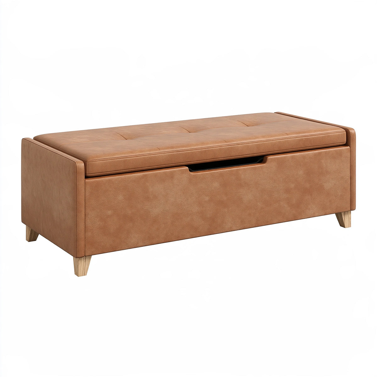 Panca contenitore 120 x 45 x 48 cm in effetto pelle marrone con seduta imbottita