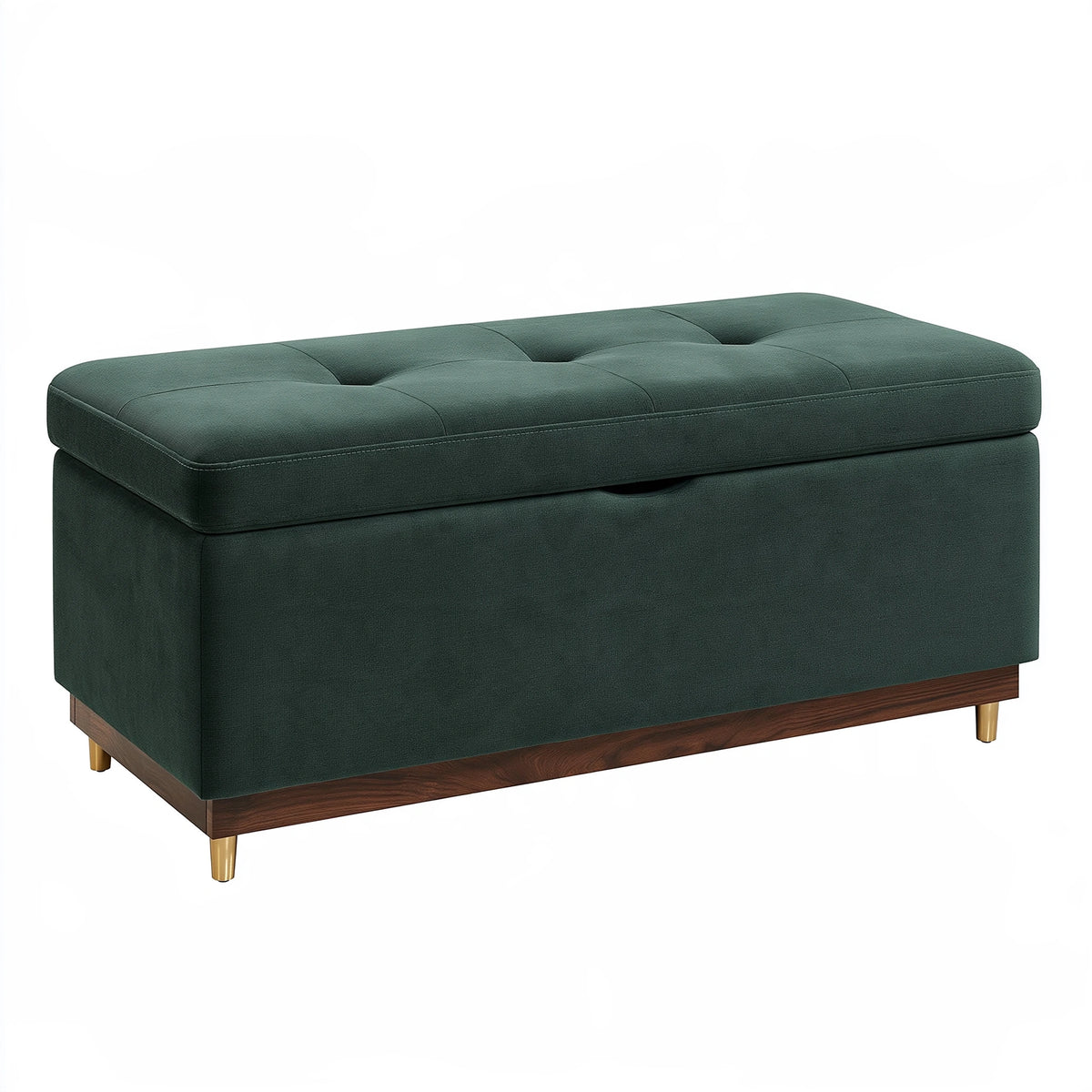 Panca contenitore 120 x 60 x 48 cm in tessuto verde scuro con seduta trapuntata stile moderno