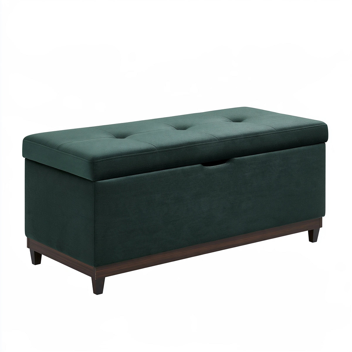 Panca contenitore 100 x 40 x 45 cm in tessuto verde scuro con seduta trapuntata