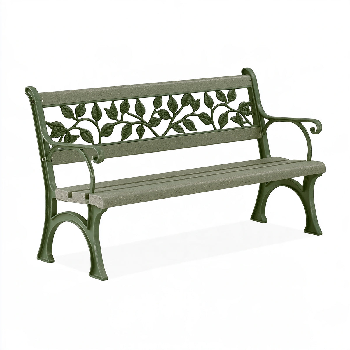 Panca da giardino 122 x 61 x 81 cm in metallo verde e grigio con schienale decorativo