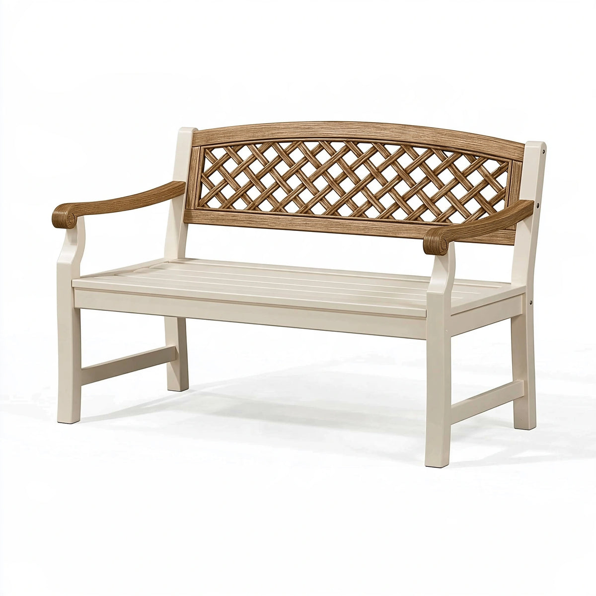 Panca da giardino 120 x 65 x 90 cm in plastica beige/marrone con schienale intrecciato