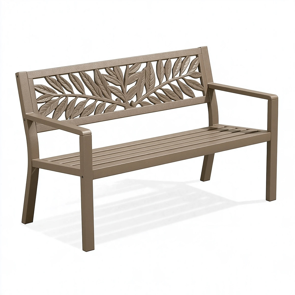 Panchina da giardino 122 x 61 x 88 cm in metallo marrone con schienale a foglie