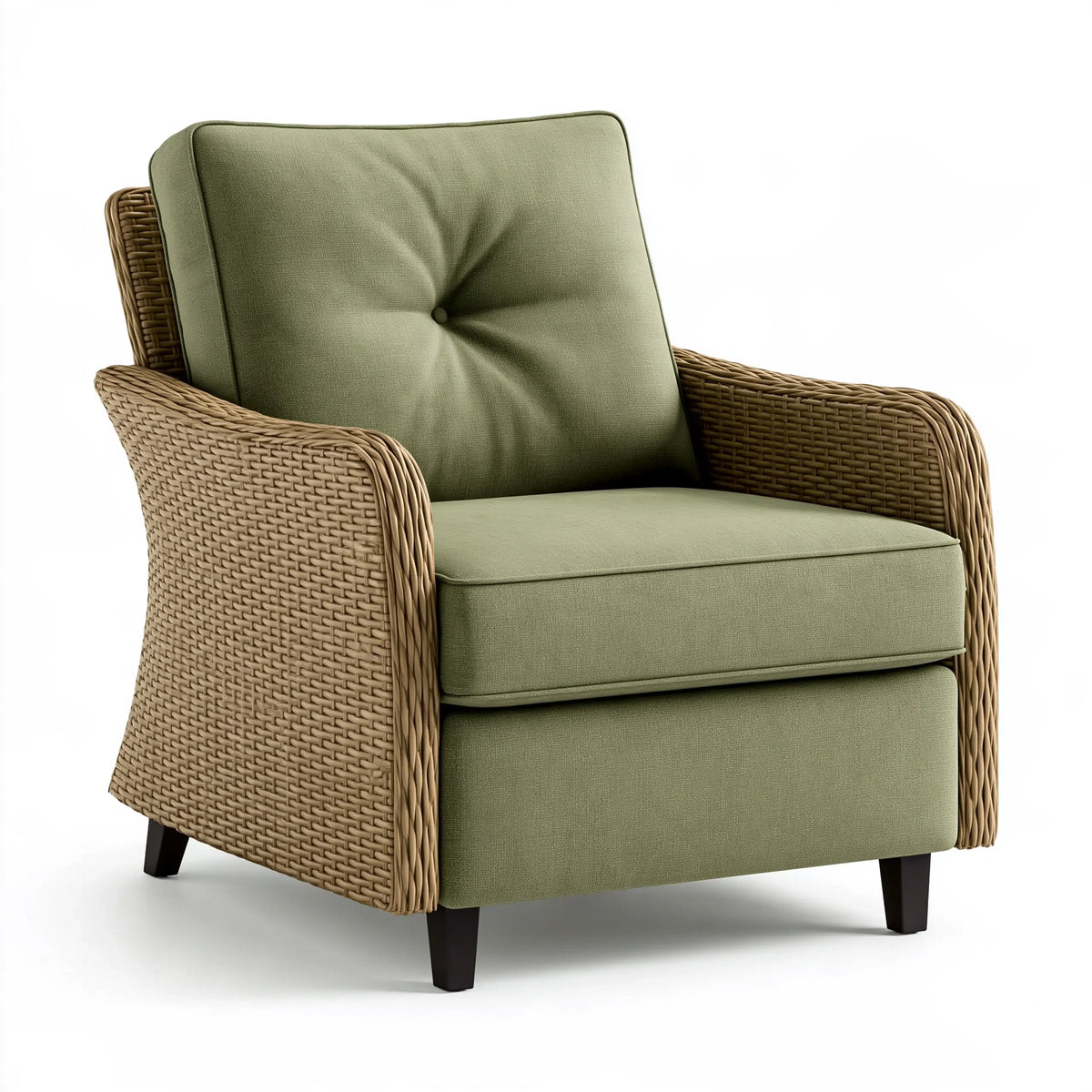 Poltrona 80 x 85 x 95 cm in rattan intrecciato verde con imbottitura stile naturale