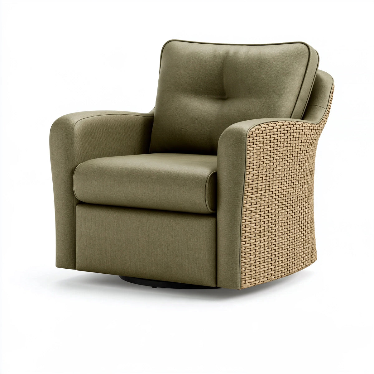 Poltrona 80 x 85 x 95 cm in tessuto verde oliva e fibra intrecciata - stile contemporaneo