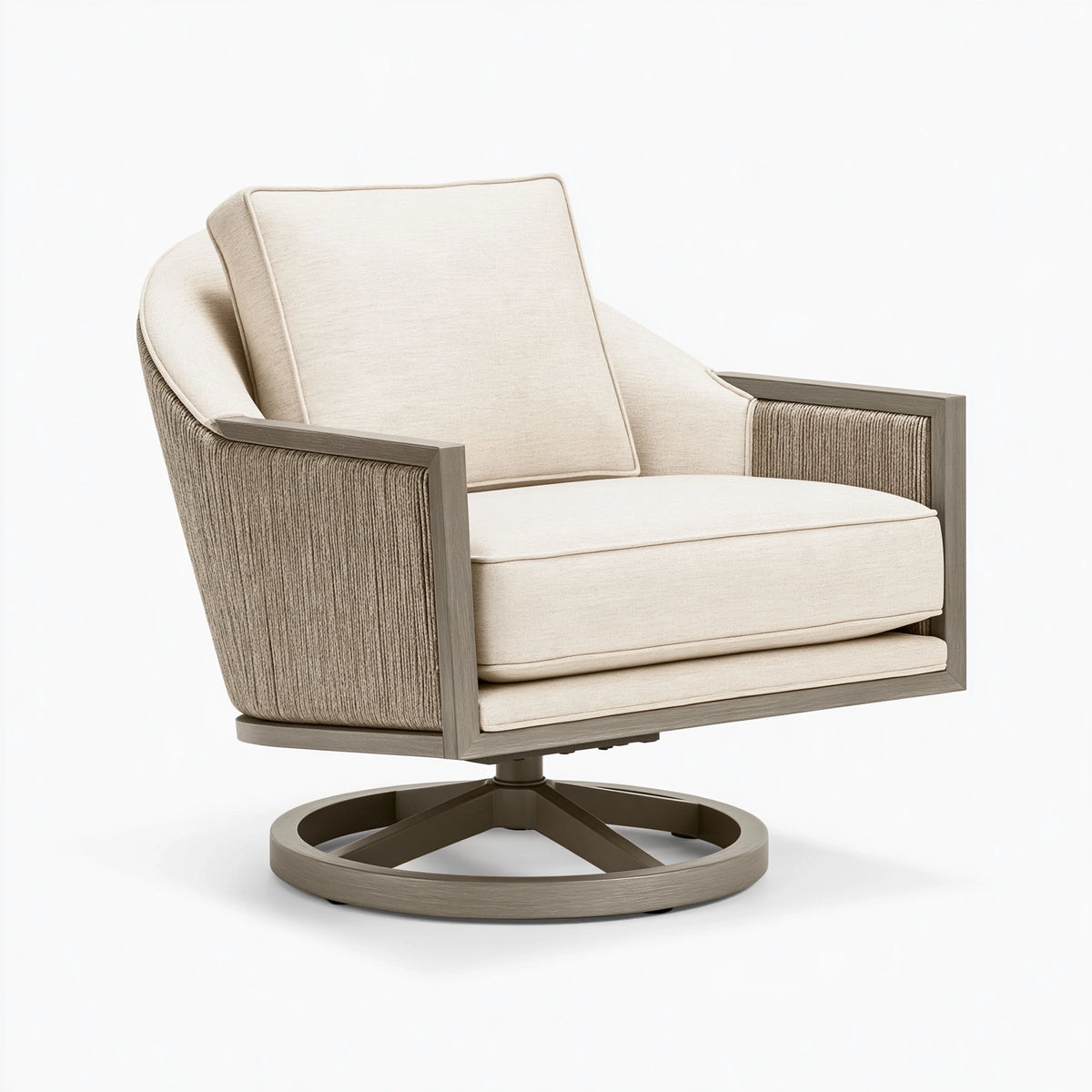 Poltrona girevole 80 x 82 x 92 cm in tessuto beige e legno grigio stile contemporaneo