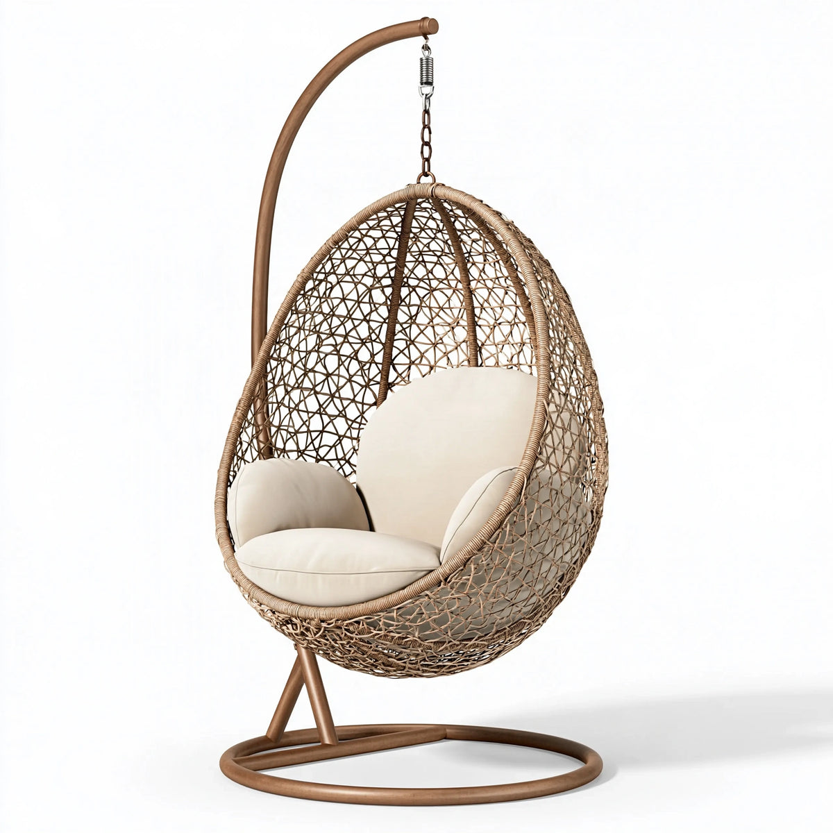 Poltrona sospesa 105 x 105 x 195 cm in rattan marrone con cuscino beige per interni stile boho