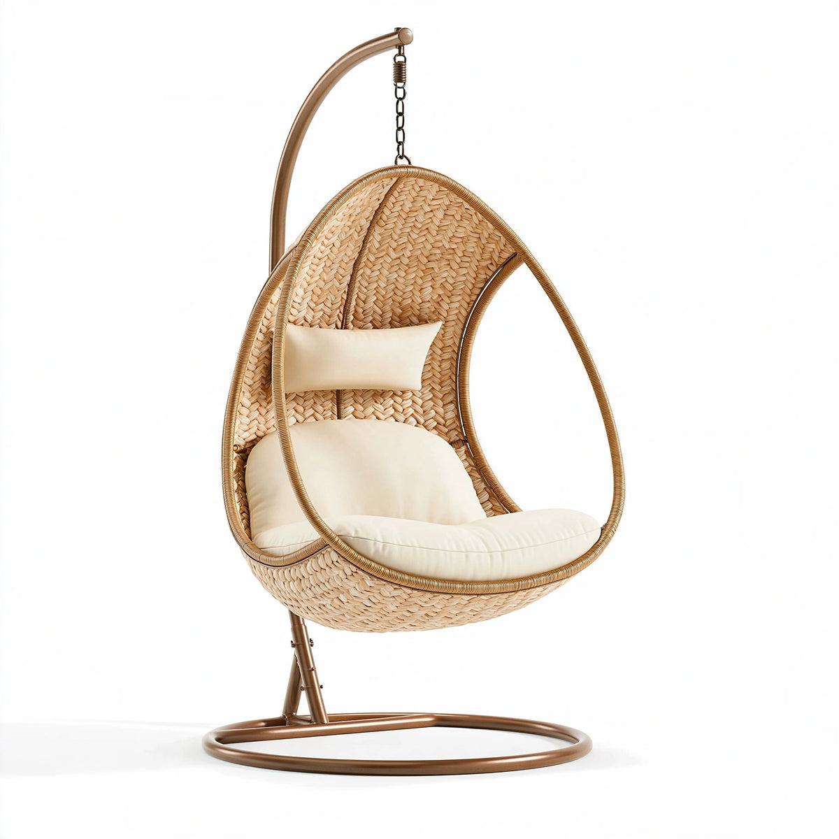 Poltrona sospesa 100 x 100 x 195 cm in fibra intrecciata beige con struttura in metallo - stile boho per interni