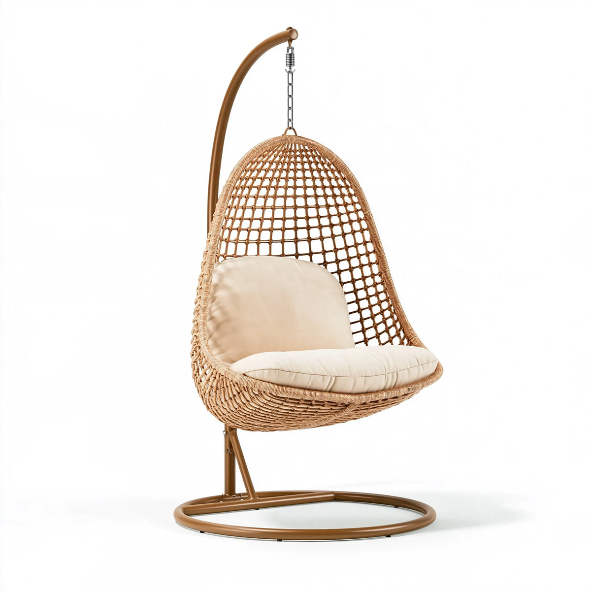 Poltrona sospesa 105 x 100 x 195 cm in rattan beige con supporto in metallo stile boho per interni